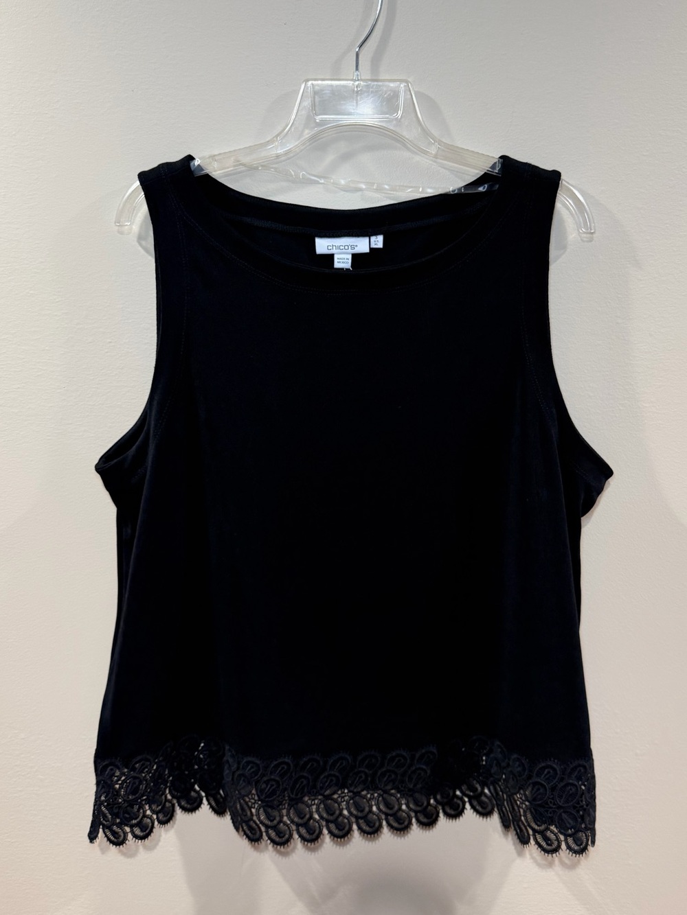 Chico's Black Sleeveless Tank Top with Lace Hem
